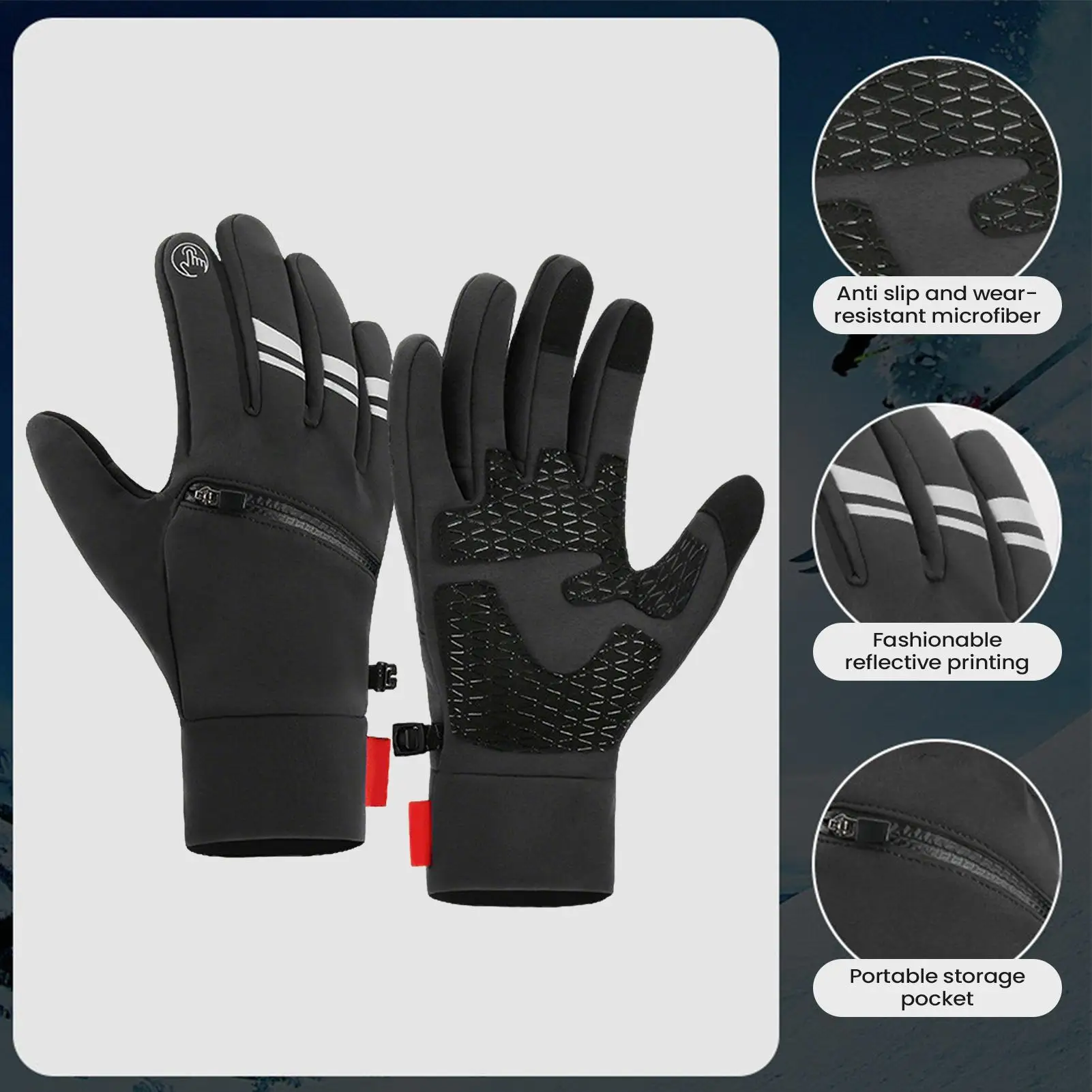 Rechargeable Heated Gloves Three Temperature Settings Touchscreen Heated Warm Sports Outdoor Gloves With Pockets Mittens