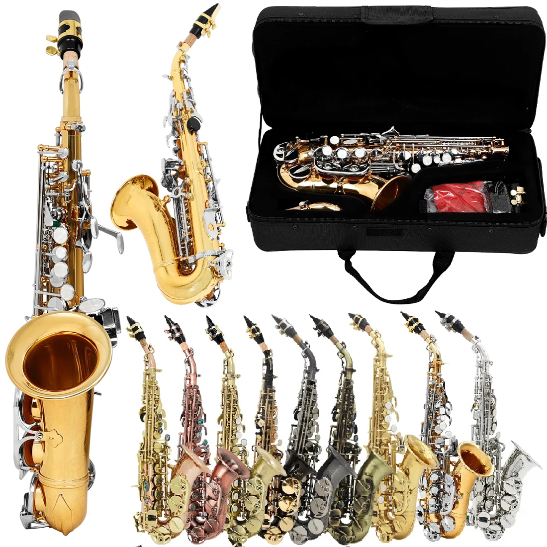 

SLADE Soprano Saxophone Multiple Colors Bb Adjustment Saxophone Carve Pattern Sax with Wind Instrument Accessories