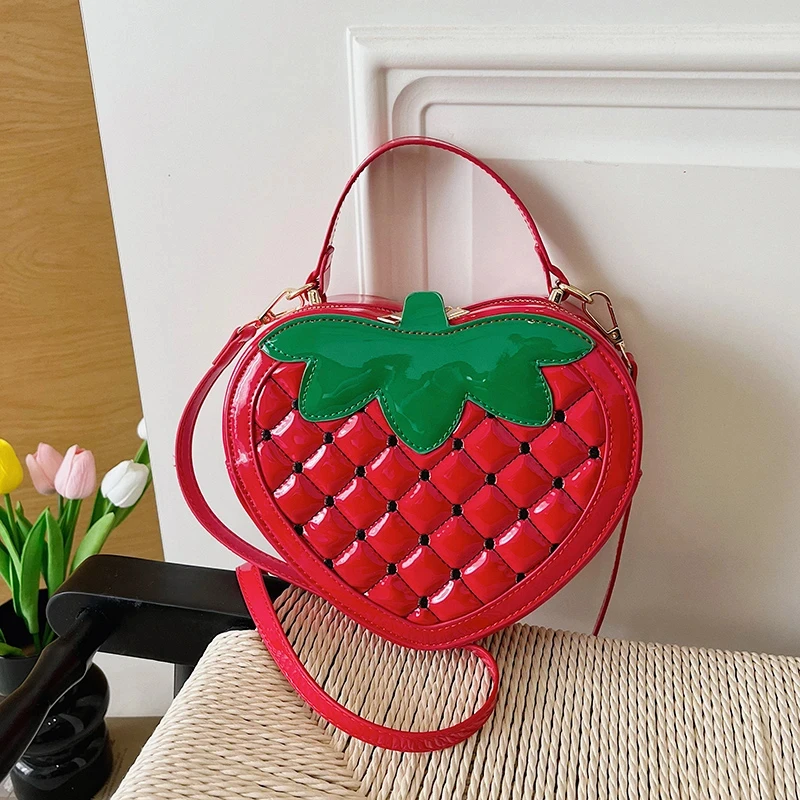 Bolso bandolera 3D con diseño de fresa y piña, bolso de hombro juvenil, moderno y original, con forma de fruta tejida para niños