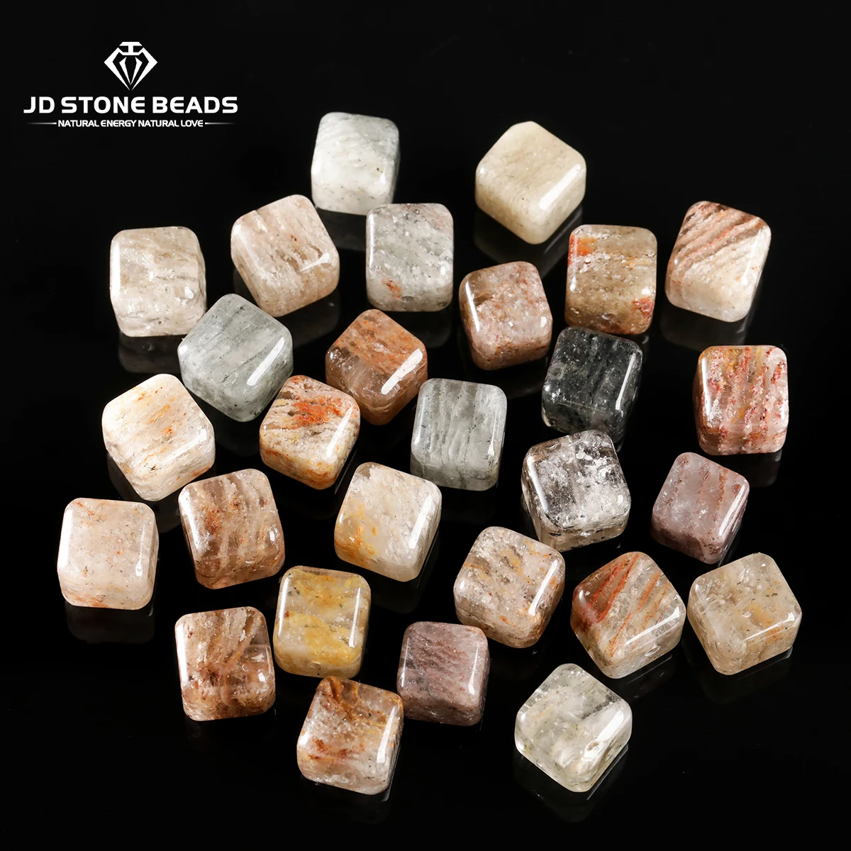 1 Pc Natural Stone Melaleuca Ghost Quartz Carved Square Shape Beads for Jewelry Making DIY Necklace Bracelet Accessory Finding