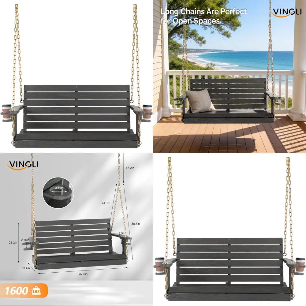 

Двухместные уличные качели повышенной прочности с вращающимся подстаканником и регулируемыми цепями - серые