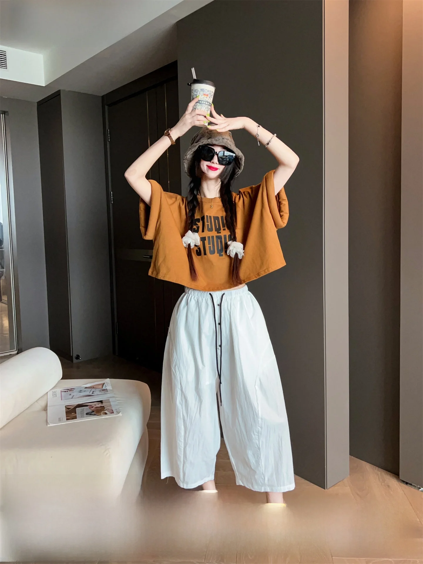 

Faionable Casual Harlan Pants Women's Seven-Foot Summer New Loose Slimming Wide Varie of Uses Pants Comfortable l W...