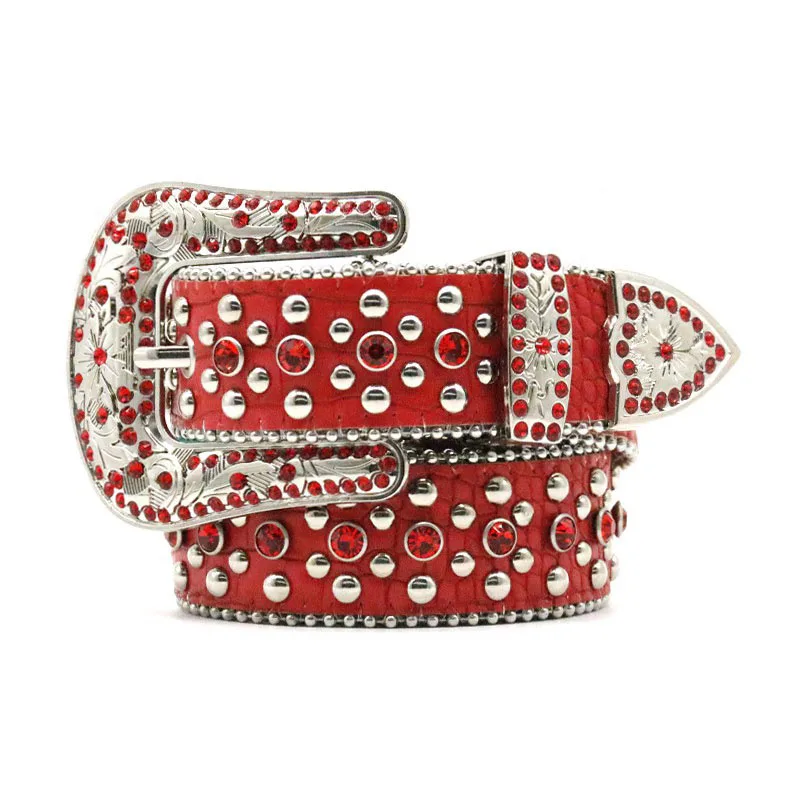 

mens fashion rhinestone belts soft leather diamond studded belt hip hop rock red rivets waistband women stylish designer strapon