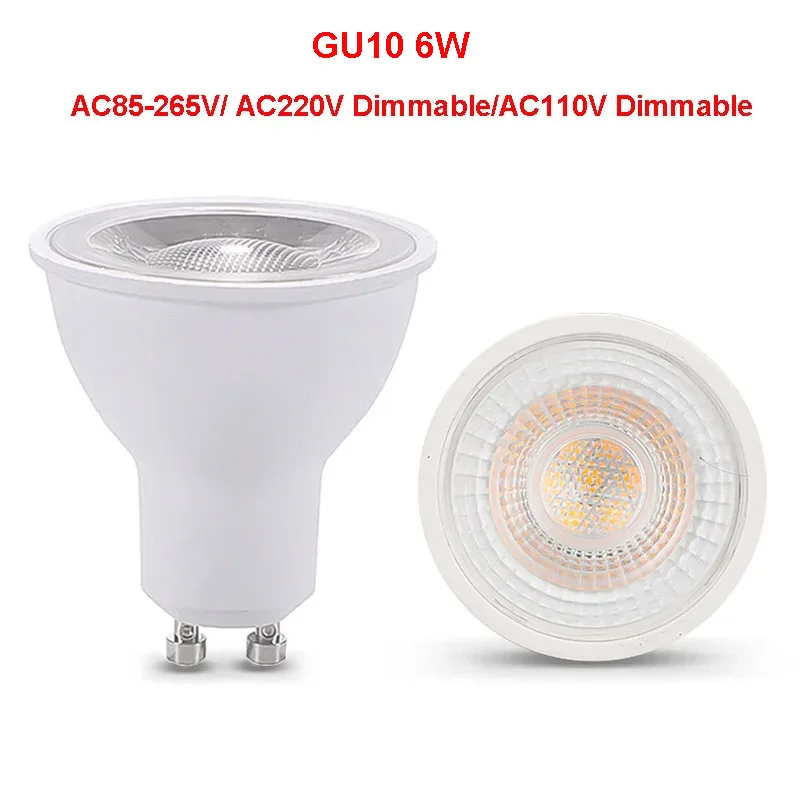 

10pcs Dimmable 220v 110v GU10 LED Spotlight COB Bulb Lamp 6w 3000k Natural White 4000k Day White 6000k Hotel Room Shop Light