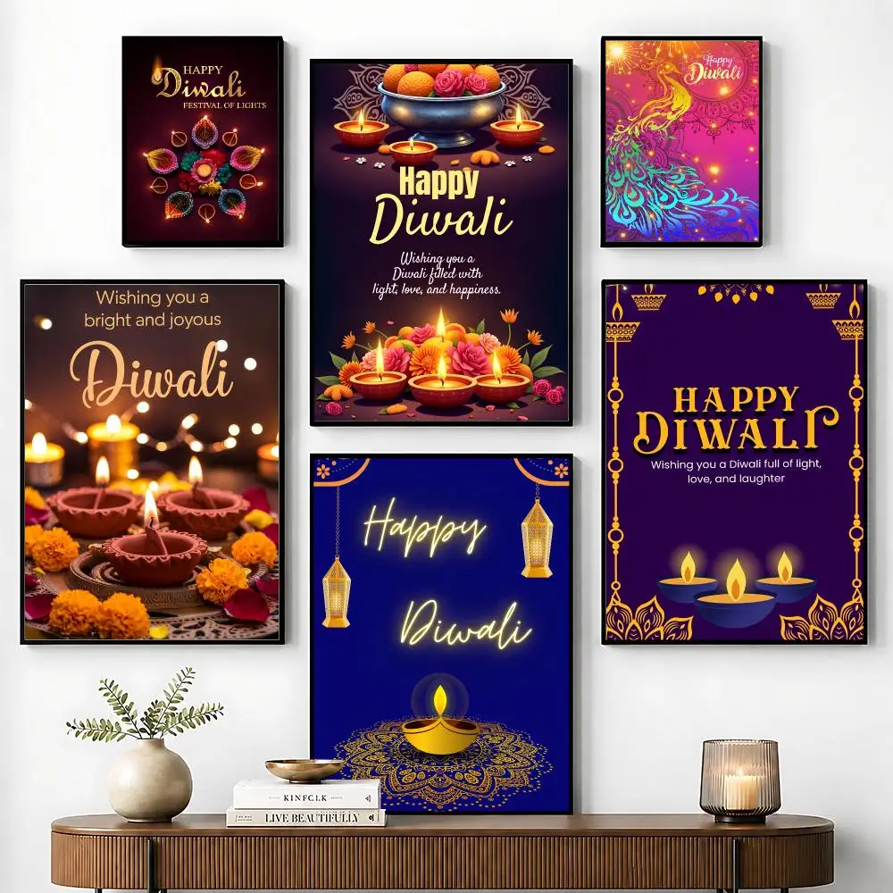 Diwali Festival Poster Perfect Sticker Self Adhesive for Office Home Theater Wall Art Decor Fancy Gift