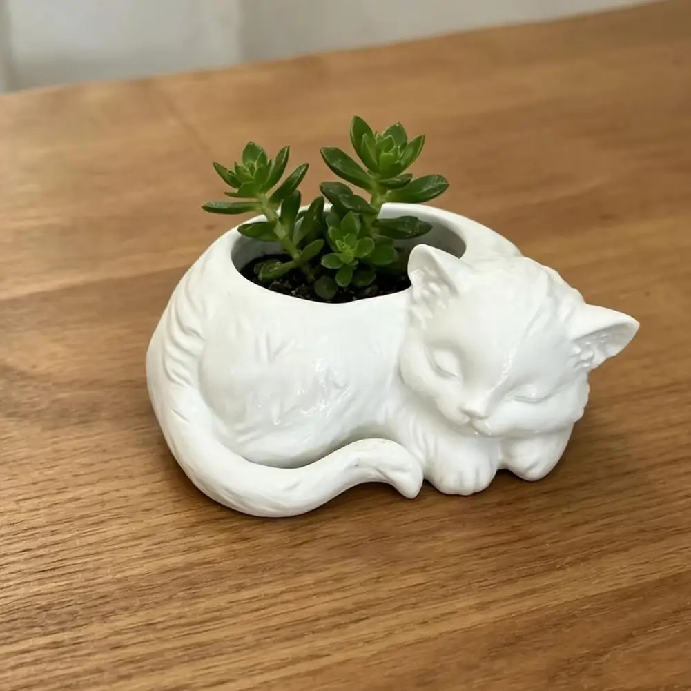 Three Dimensional Cat Planter 3d Printed Cat Flowerpot Mini Desktop Planter for Succulents Decorative Small Green Plant Holder