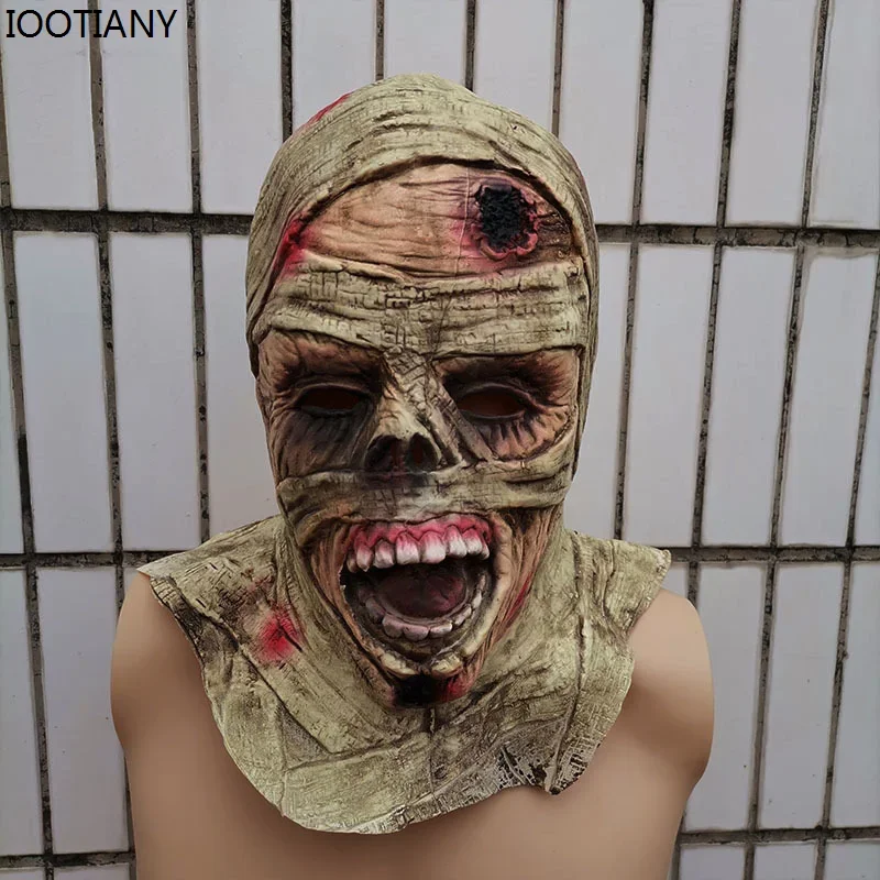 تأثيري هالوين حفلة الرعب غيبوبة المومياء تأثيري اللاتكس قناع الدموي الاشمئزاز الفاسد الوجه أقنعة الرعب حفلة تنكرية مخيف رئيس C