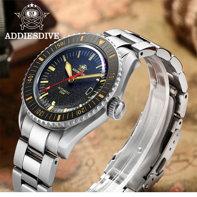 ADDIESDIVE Watch Men Mechanical 200m Diving Sapphire Glass 316L Stainless Steel Luminous Ceramic Bezel Waterproof Wristwatch