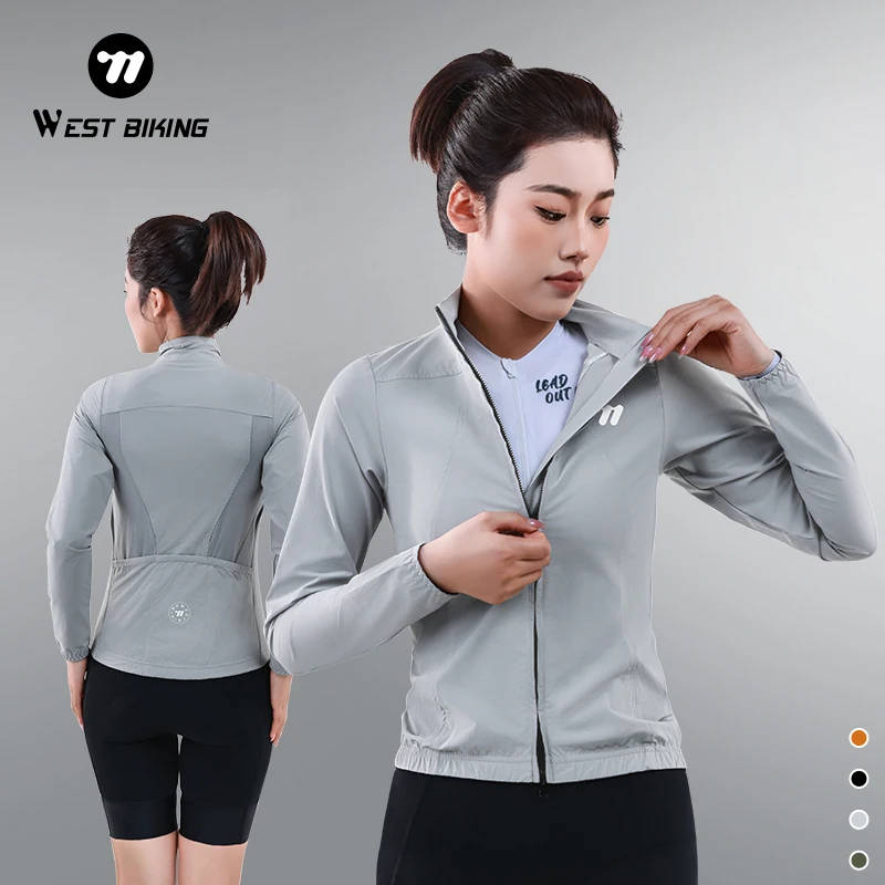 

WEST BIKING Cycling Jacket Women's Windbreaker Summer Sport Cycling Running Lightweight Jacket With Two-Way Zipper&3 Back Pocket