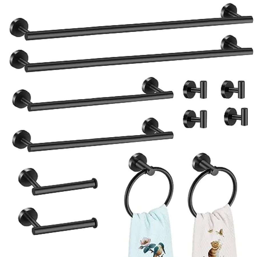 

Набор из 12 матовых круглых полотенец для ванной комнаты, включая полотенца 24 и 16 дюймов, а также кольцо для полотенец и держатели для полотенец.