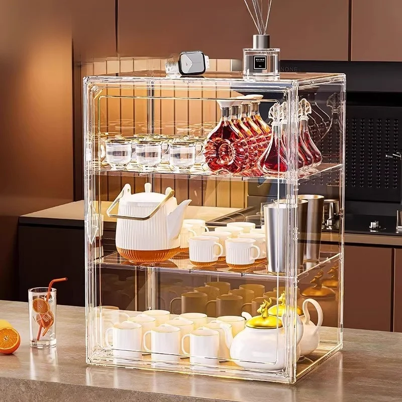 acrylic-tea-set-storage-box-transparent-cup-holder-desktop-organizer-display-case-simple-style-plastic-storage-solution