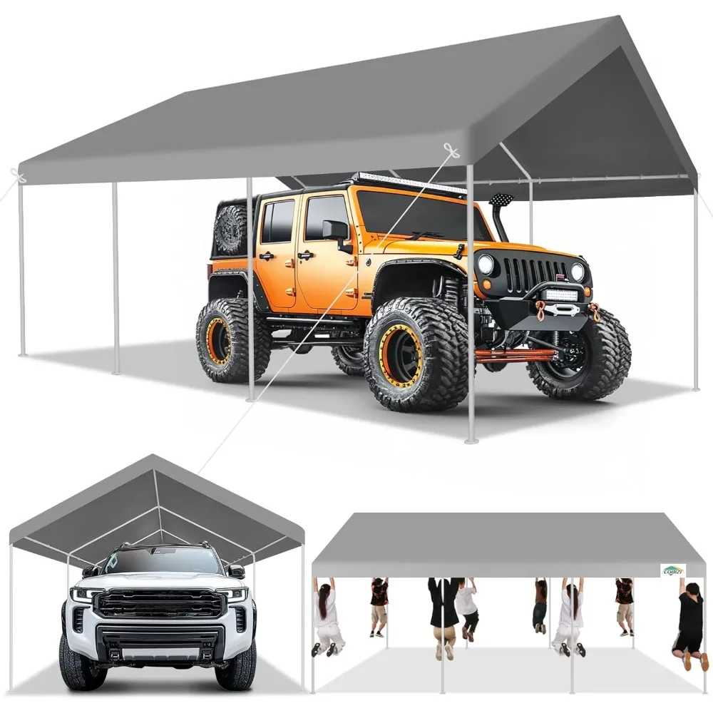 

12x20ft Carport Heavy Duty, портативный гараж со съемными боковыми стенками, вентилируемыми окнами и встроенными мешками с песком, автомобильным навесом для Tr