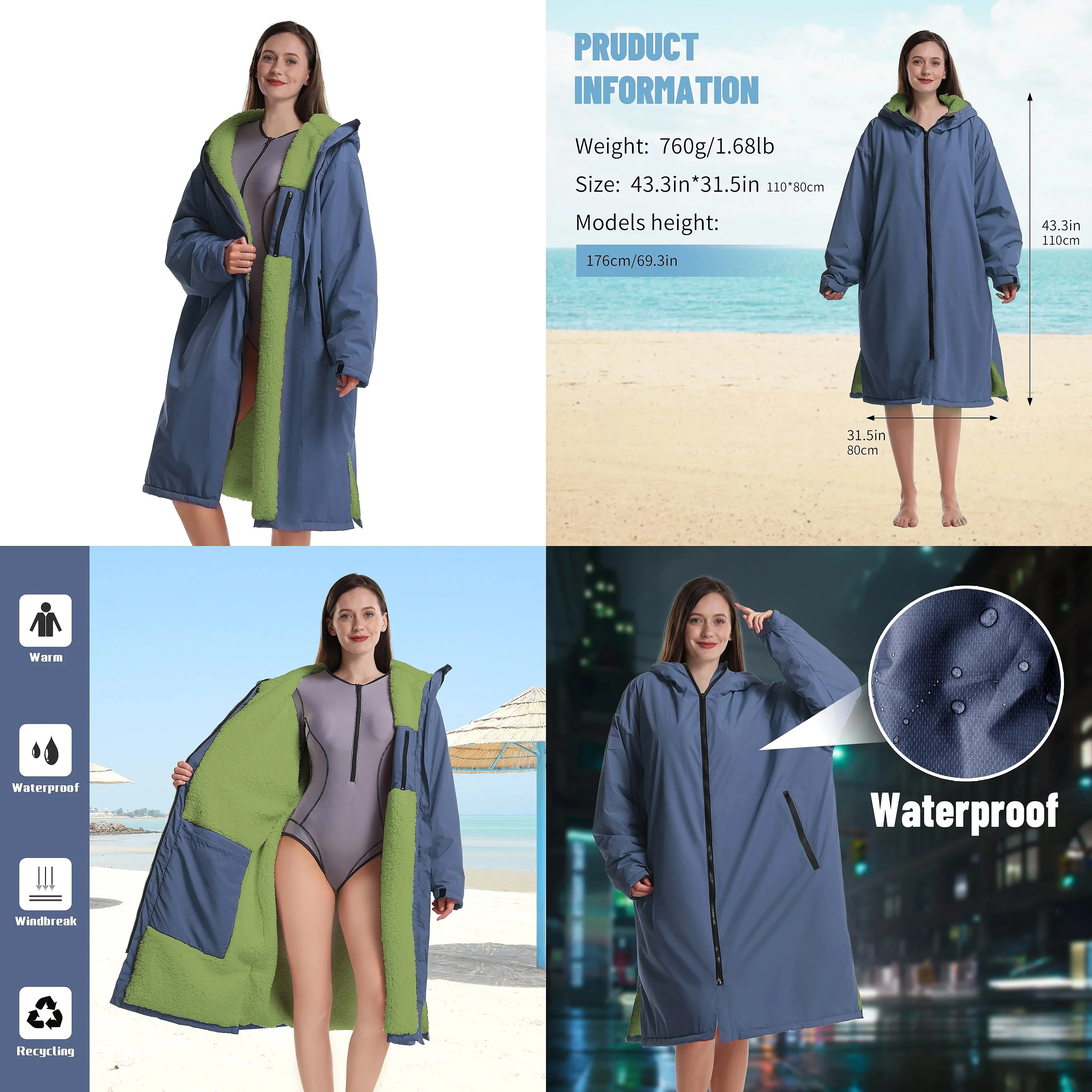 Mutao Ultra-Soft Waterproof Quick-Dry Changing Robe Rapid Drying Cozy for Swimming Surfing Diving