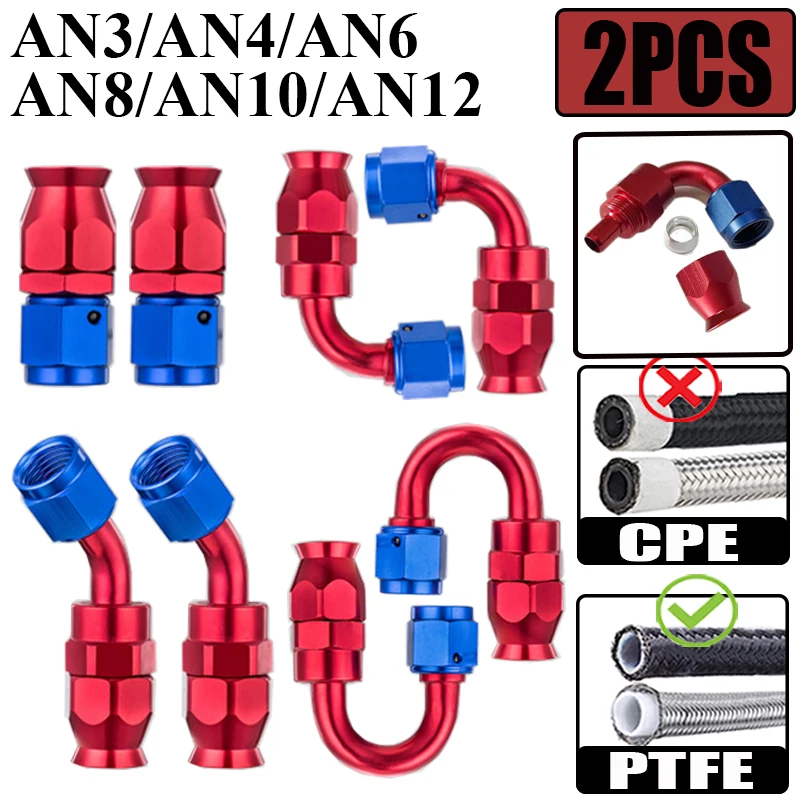 2X 3AN 4AN 6AN 8AN 10AN 12AN Straight 0 45 90 180 Degree Swivel Hose End Fitting Adapter For PTFE E85 Oil Fuel Gas Line Red Blue