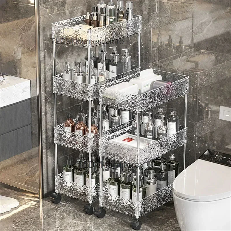 

Nordic Acrylic Bathroom Storage Rack Narrow Side Cabinet Bathroom Toilet Shelf Gap Storage Trolley Floor-standing Organizers