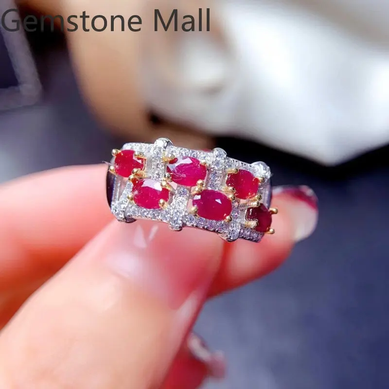 

Natural Ruby 925 Sterling Silver Women's Ring 3mm * 4mm Total 0.9ct Natural Ruby Ring with 3 Layers 18K Gold Plating