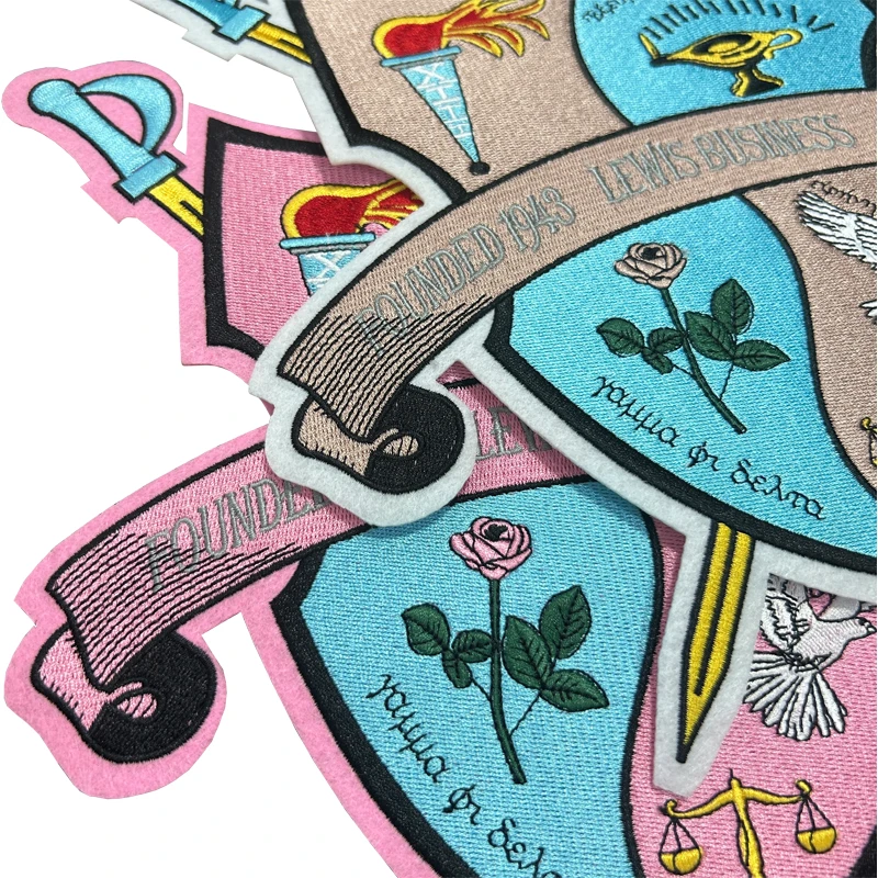 1943 Embroidery shield iron on patch, GPD, pink and blue color, Gamma Phi Delta sorority