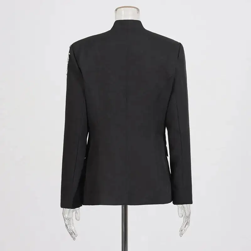 LEOSOXS V Neck Slim Women's Blazers Diamond Inlay Formal Jacket Solid Fashion Outerwears Autumn Long Sleeves Suit Coats New 2025
