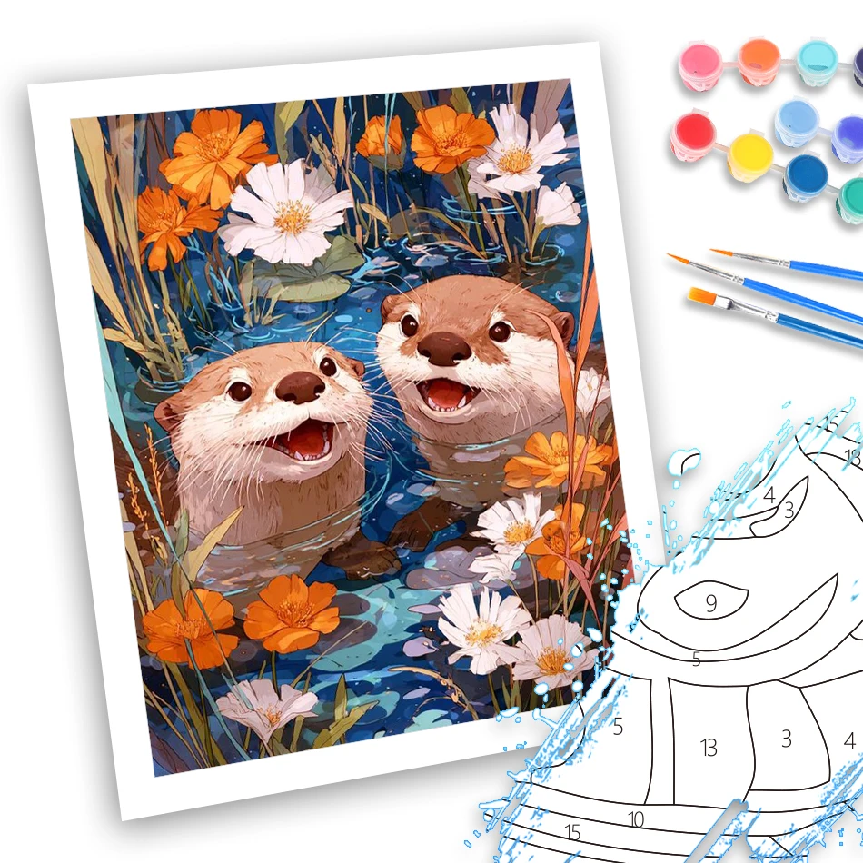 GATYZTORY Painting By Numbers Canvas With Stretcher Frameless Number Painting Canvas Painting Cute seal Wall Decoration For Home