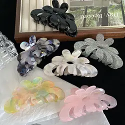 DuoShang French Retro Gold Label Flower Hair Claw Acetate Claw Clips Colored Flower Crab Hair Clips for Women Hair Accessories