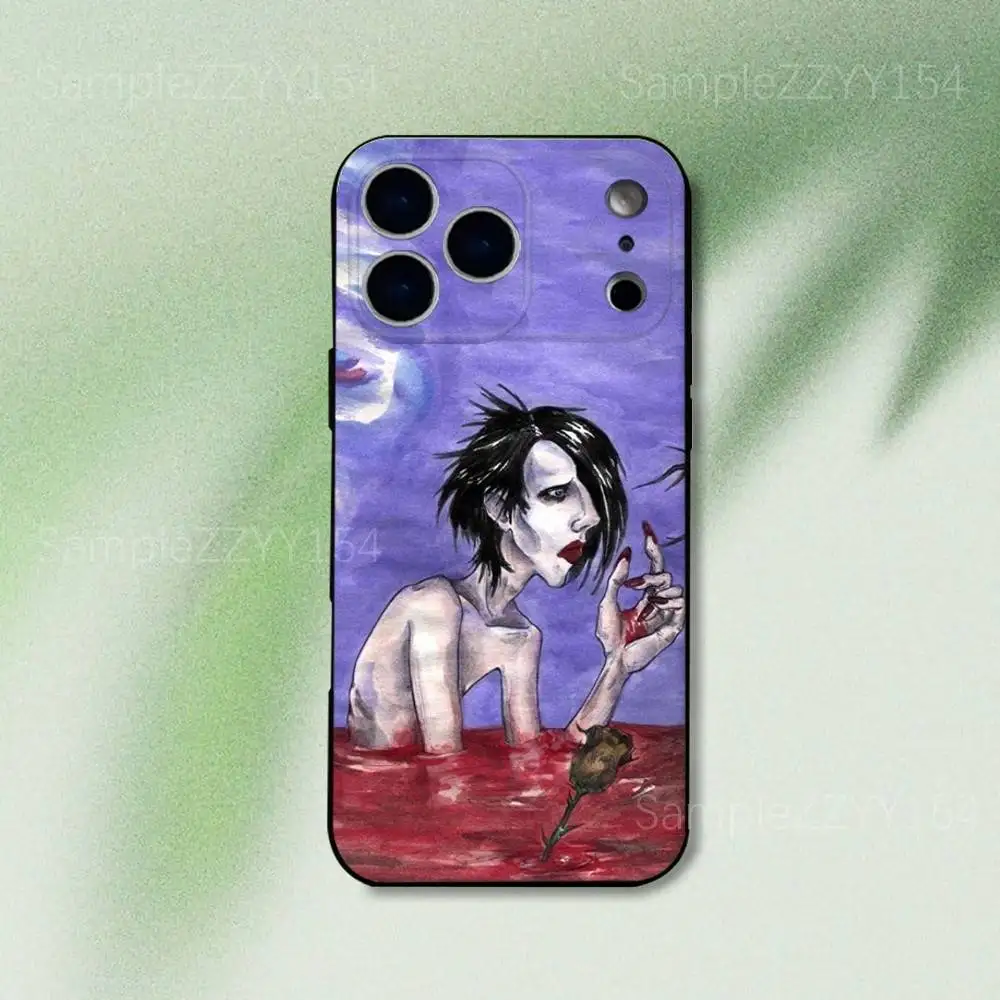 حافظة هاتف مارلين مانسون وان اغتيال لهاتف آيفون 17,16,15,14,13,12,Pro,Max,Plus,E,SE4,Air,Mini Black Soft Funda