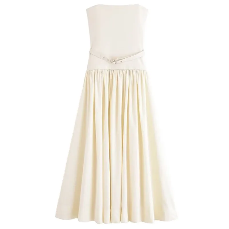 E Vestido Tubo con Hombros Descubiertos y Cinturón, Versátil, Nuevo Modelo de Otoño, Ropa de Mujer Informal, Mezcla de...