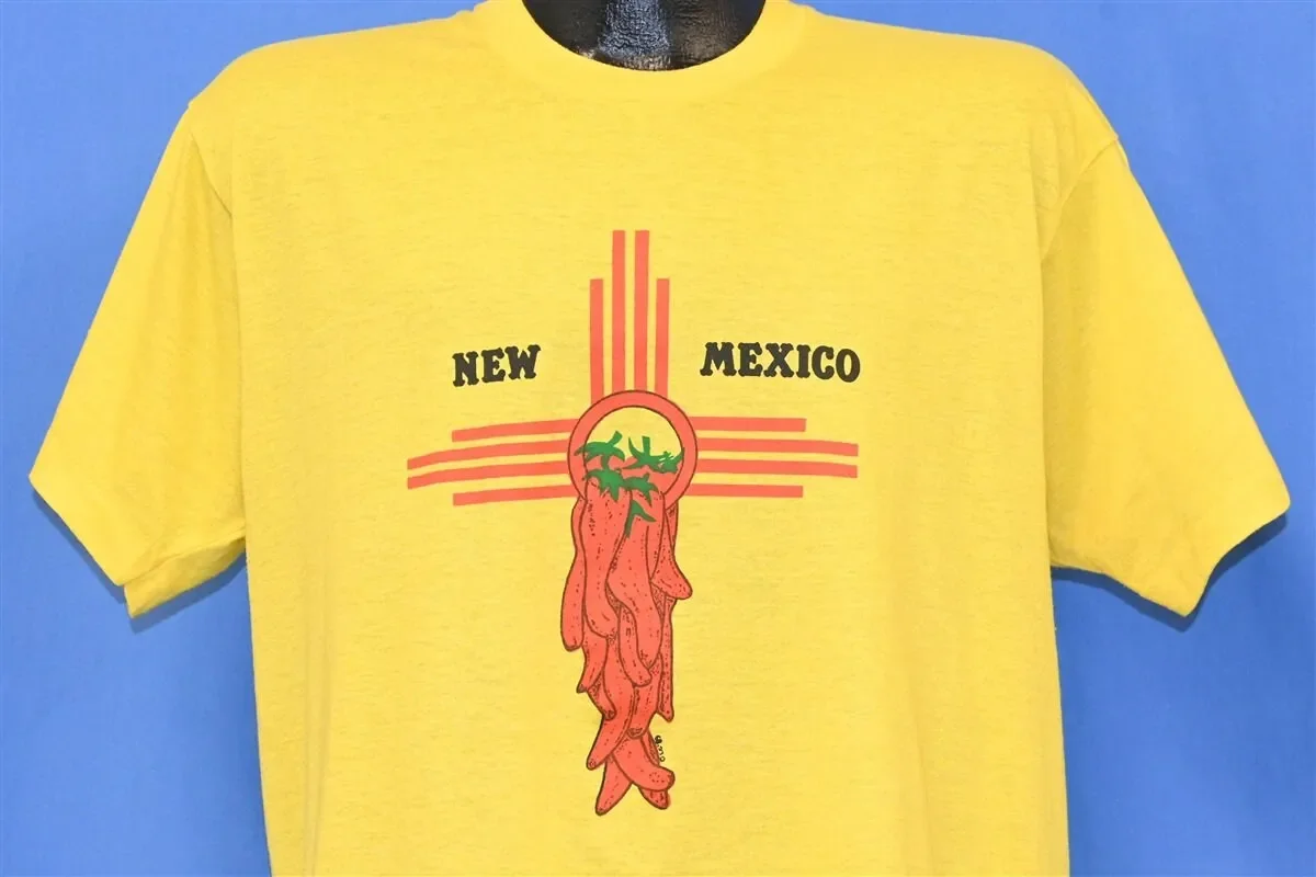 80s New Mexico State Flag Chili Peppers Zia Symbol Yellow T Shirt Large