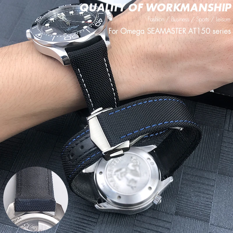 20mm 21mm High Quality Deployment Buckle Nylon Fabric Watchband for Omega AQUA TERRA 150 Seamaster 007 Moonwatch 19mm Blue Strap