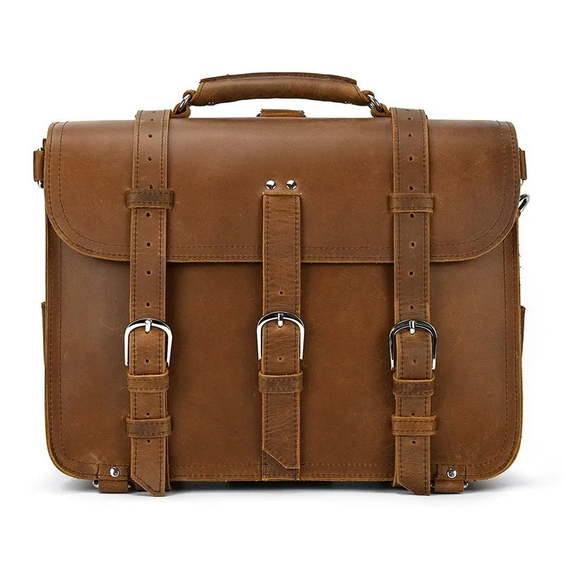 

Crazy Horse Leather Backpack Retro Briefcase Leather Men's Personality Backpack Large Capacity Handbag Oblique Span Bag