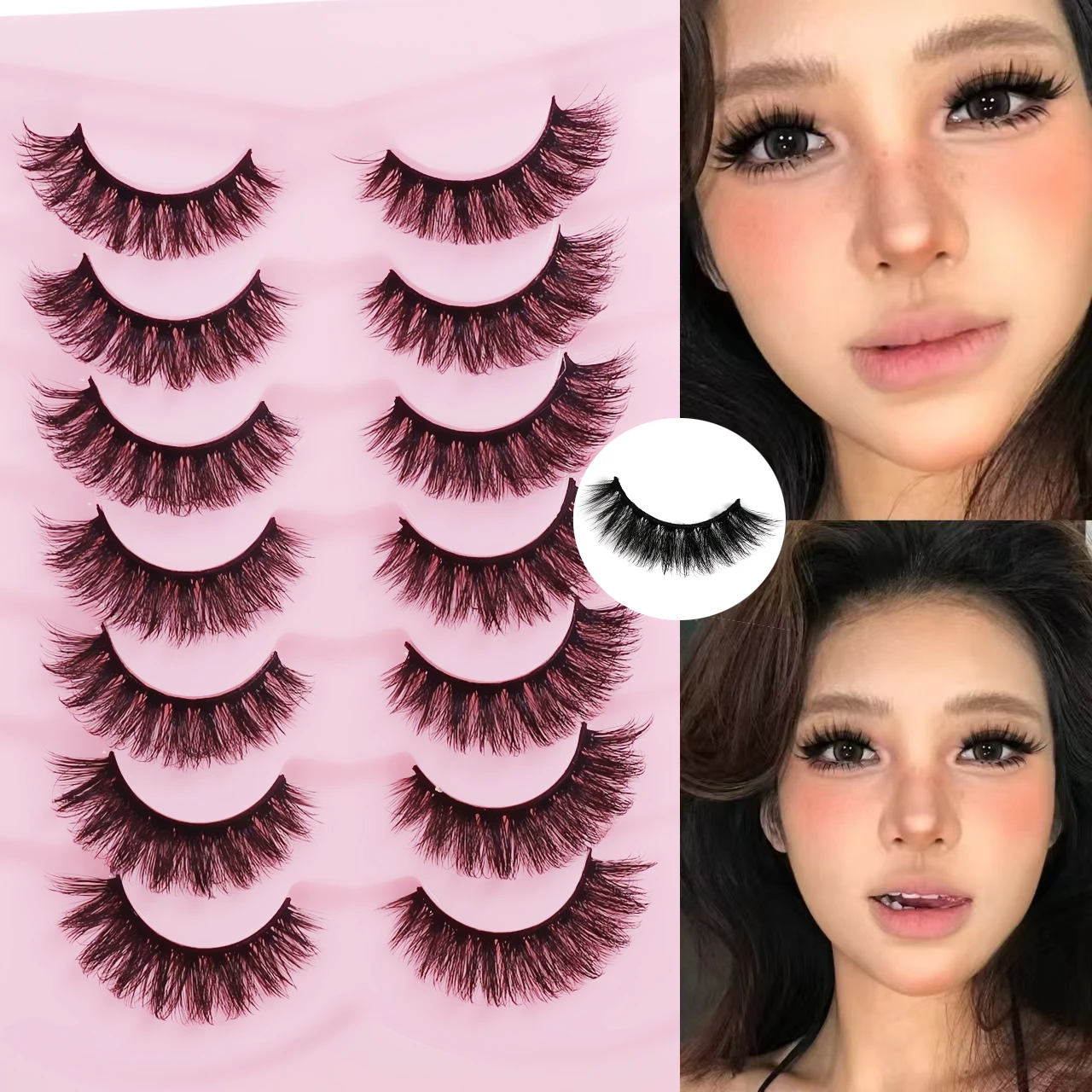 7 pairs of luxurious eyelashes - natural thickening effect, super thick C-roll eyelashes, 10-15 millimeters handmade cat eye sty