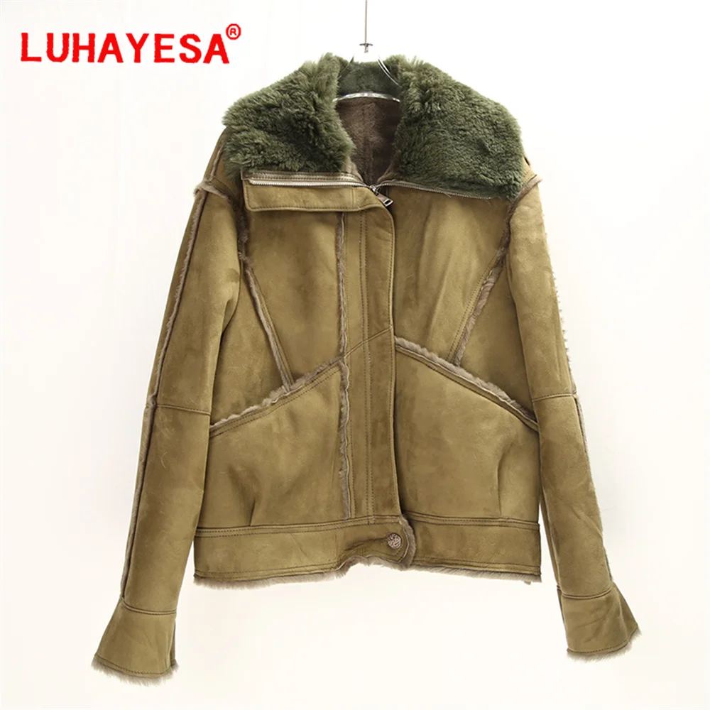 2024 Turkey Merino Sheepskin Shearling Fur Clothes Women Winter Green Warm Real Fur Jacket