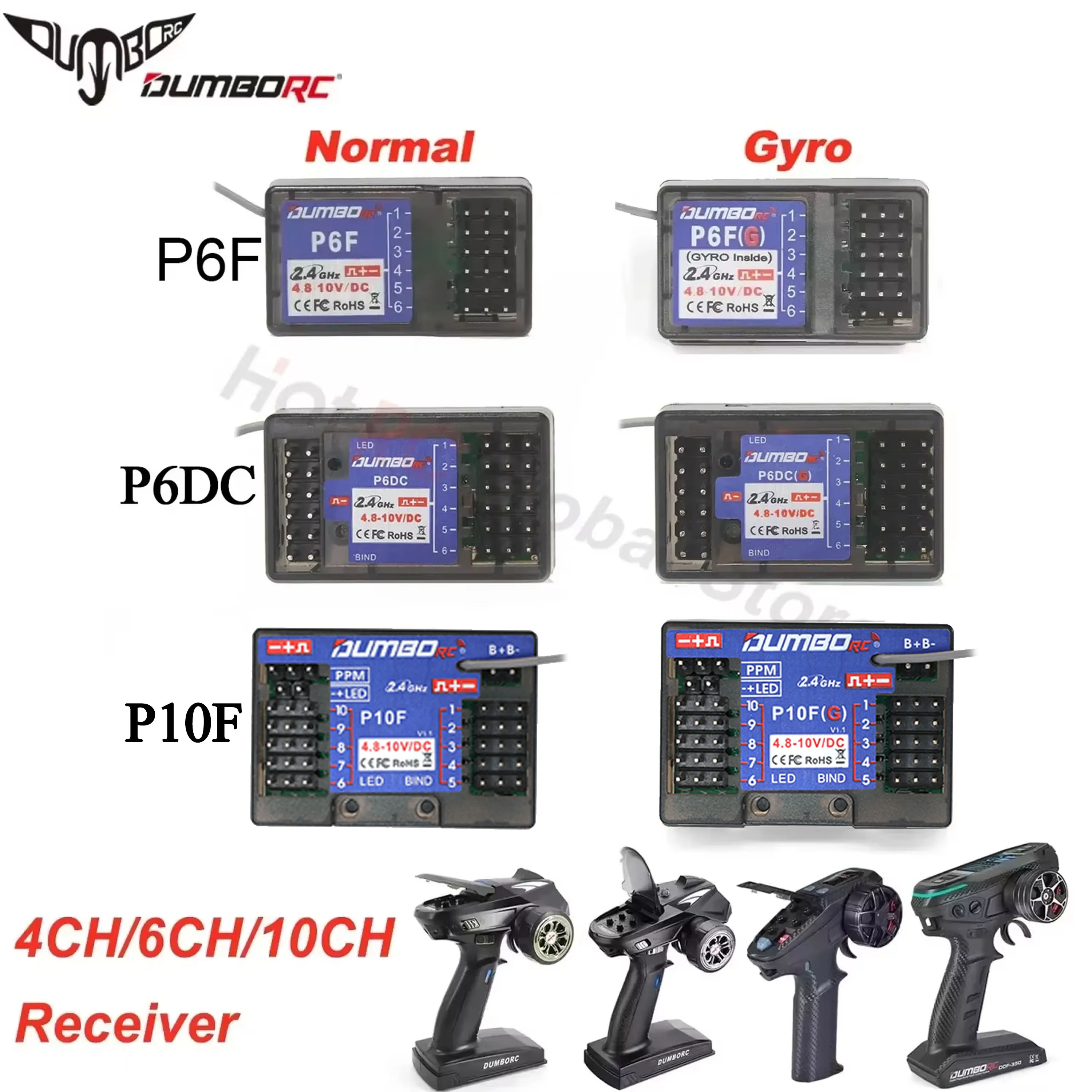 DUMBORC P6FG X10FG X6DC P4FMG MINI X10F 4CH 6CH 10CH Odbiornik 4.8-10V z powrotem napięcia dla nadajnika DUMBORC RC Car Boat Tank