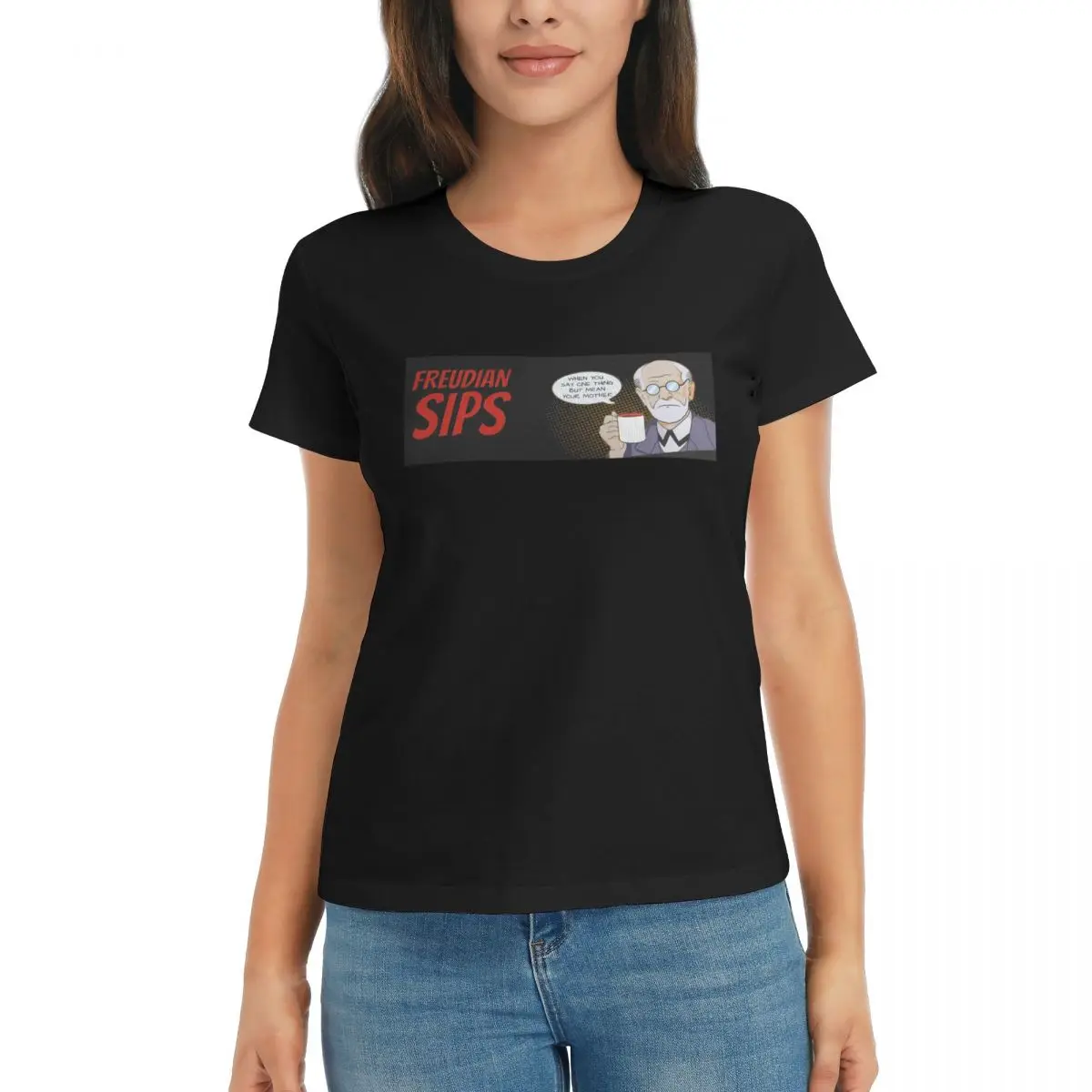 

Женская футболка Freudian Sips- психологический дизайн, летние футболки с короткими рукавами, хлопковые футболки с круглым вырезом, одежда, топы, уличная одежда