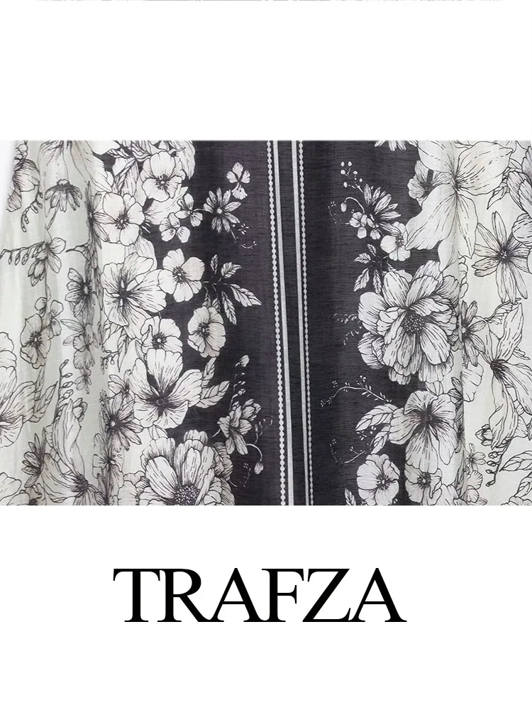 

TRAFZA Women's Fashion Black Print Fluffy Blend Loose Skirt Female Chic High Waist Side Zipper Casual Ankle Length Skirt Mujer