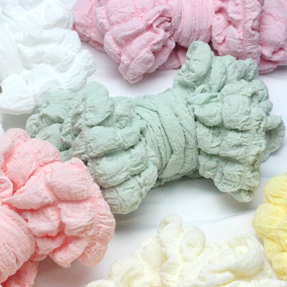 Bubble Pattern Bows Headband for baby gils Turban Cotton Girl Elastic Hair Bands For Newborn Pleated Spring Headwraps Popcorn