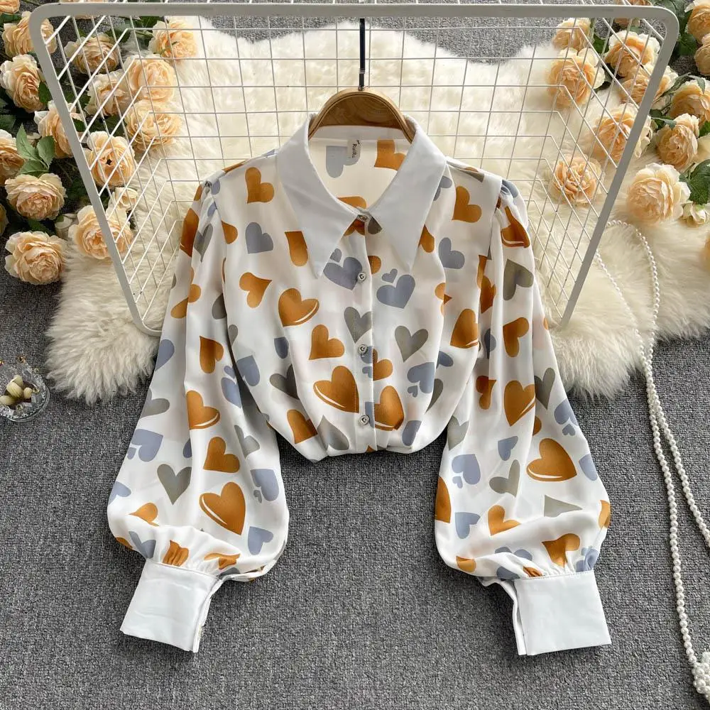

Long Sleeve Shirts Womens Striped Buttoned Lantern Sleeves Slim Fit Polka Dot Preppy Feminine Retro French Style Autumn Looks