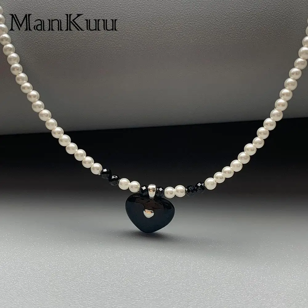 

Mankuu Fashion Jewelry Shell Pearl Natural Healing Black Spinel 925 Sterling Silver Pendant Accessories Necklace For Women Gifts