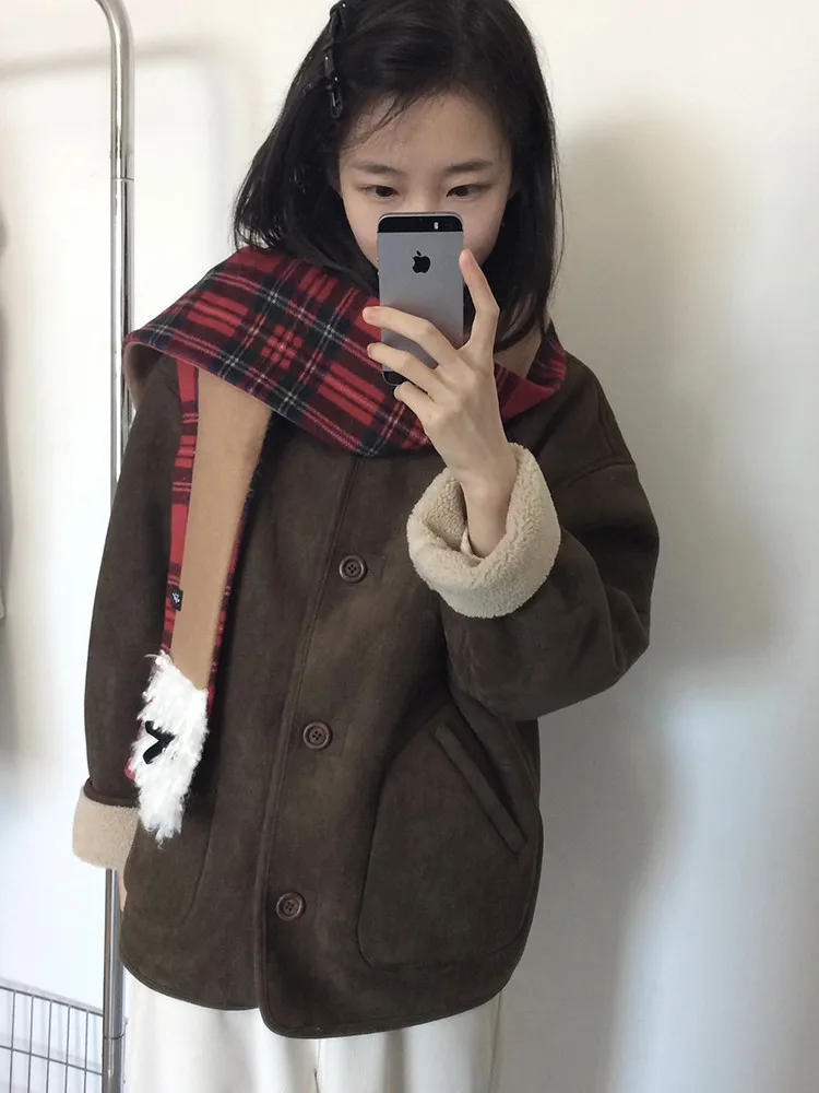 Double-Sided Wear Lamb Fur Cotton Jaet Stand Collar Suede Retro High-End Thi Outerwear Winter Women's Long Sve Coat