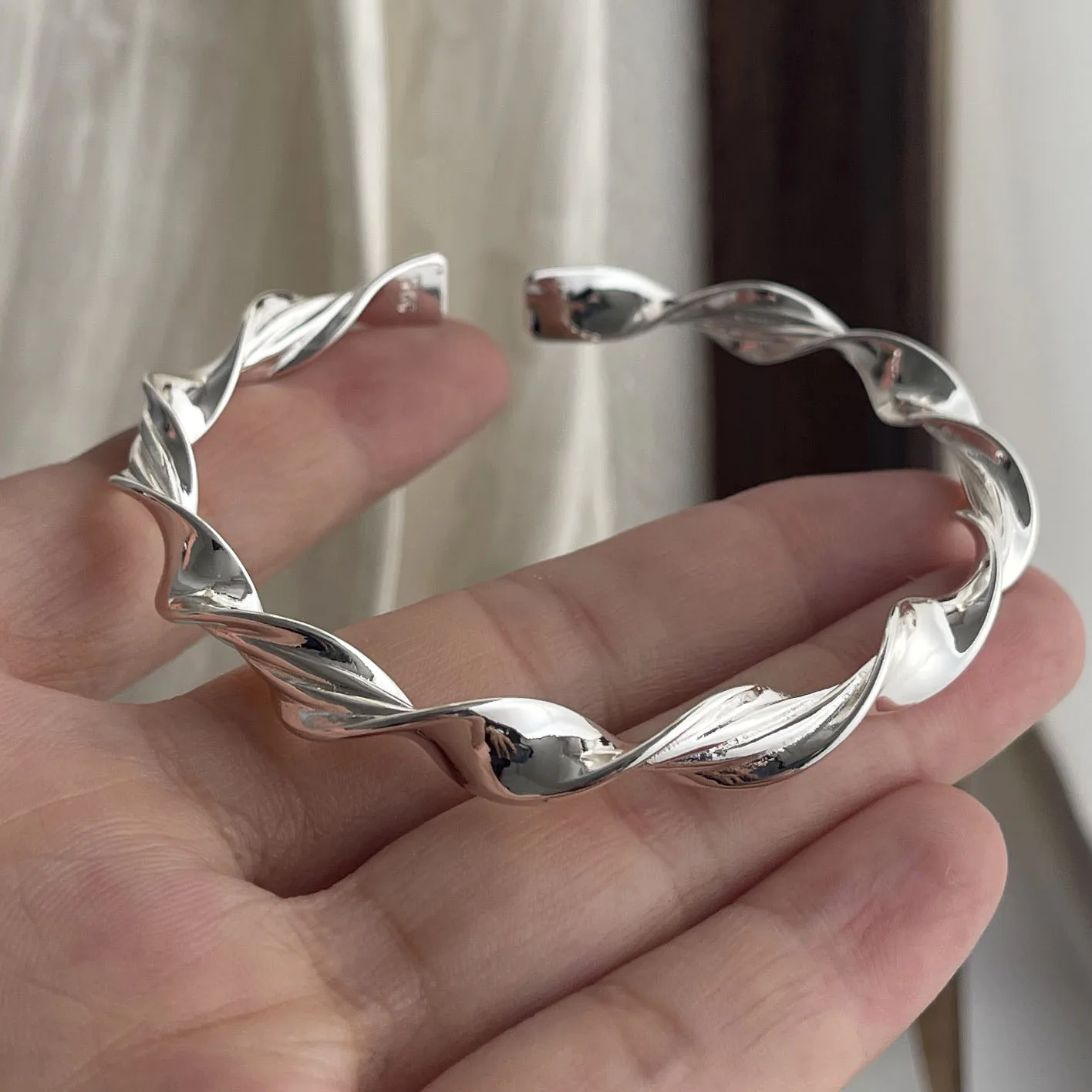 100% Solid 925 Sterling Silver Retro Bracelet for Women Men Vintage Handmade Twist Bracelet Birthday Gift