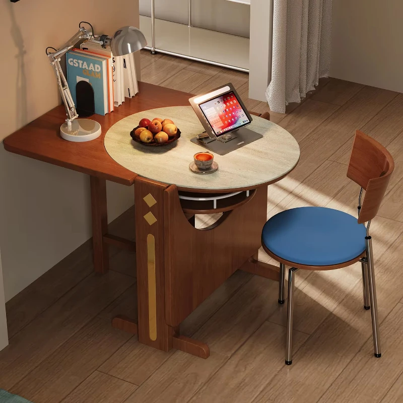 Multifunctional deformable solid wood dining table, foldable, rotatable and retractable dining table