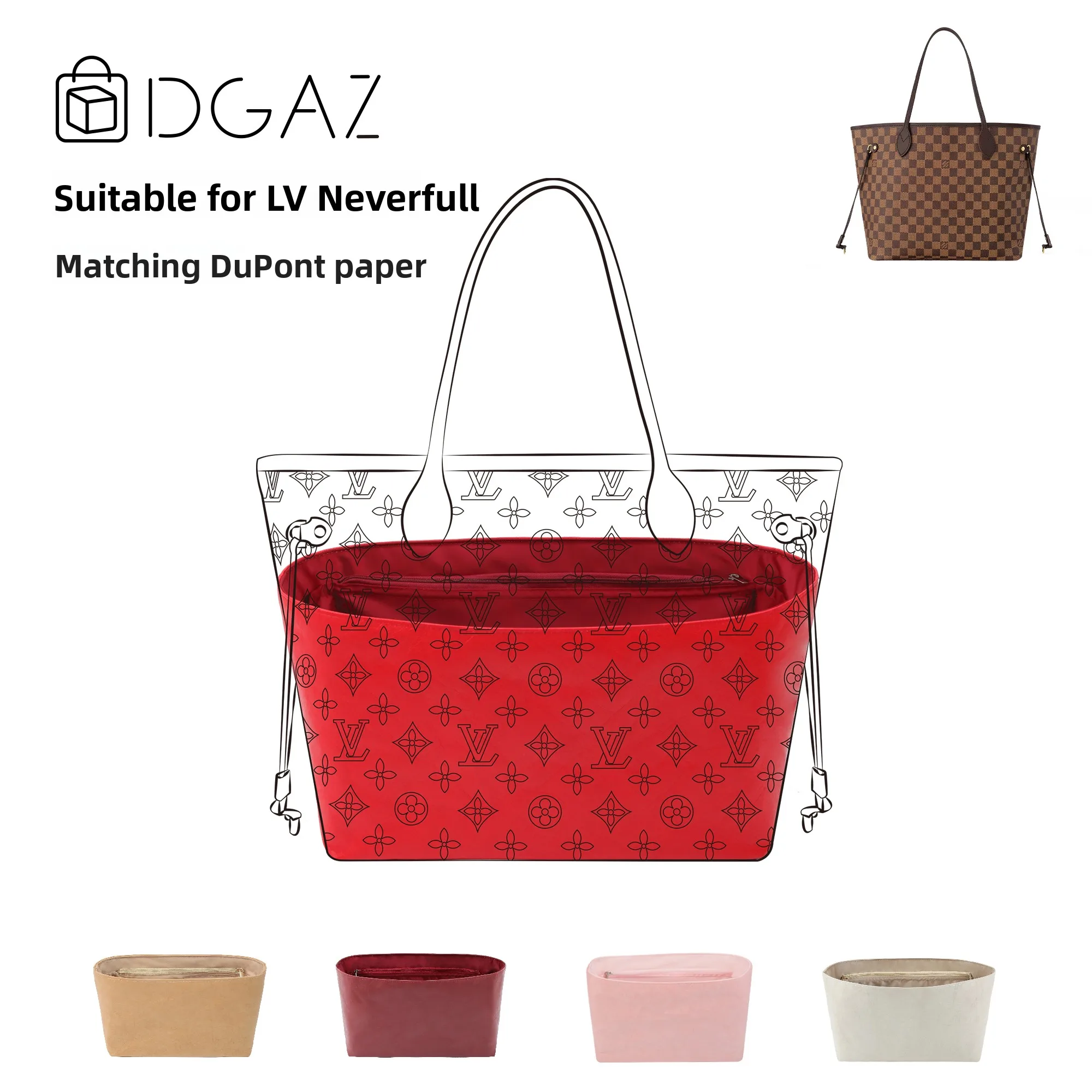 

Сумка-тоут AZ Global Brand LV Neverfull с внутренней сумкой из бумаги DuPont в тон, большая красная косметичка