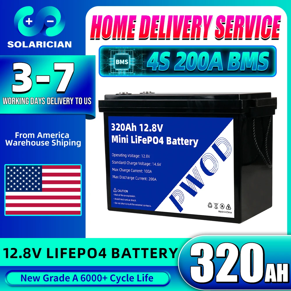

320Ah 12V LiFePO4 Аккумулятор класса A 6000+ циклов Перезаряжаемые элементы LFP для DIY 24V 48V RV Vans Солнечная батарея для хранения в наличии в США