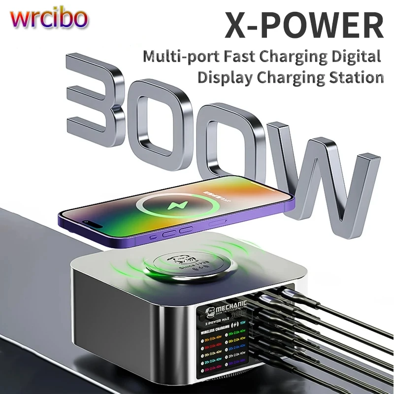 MECHANIC X-Power Max USB Smart Charger 300W 10-Port LED Display Quick Charge QC 3.0 Wireless Charge For Phone Charging Station