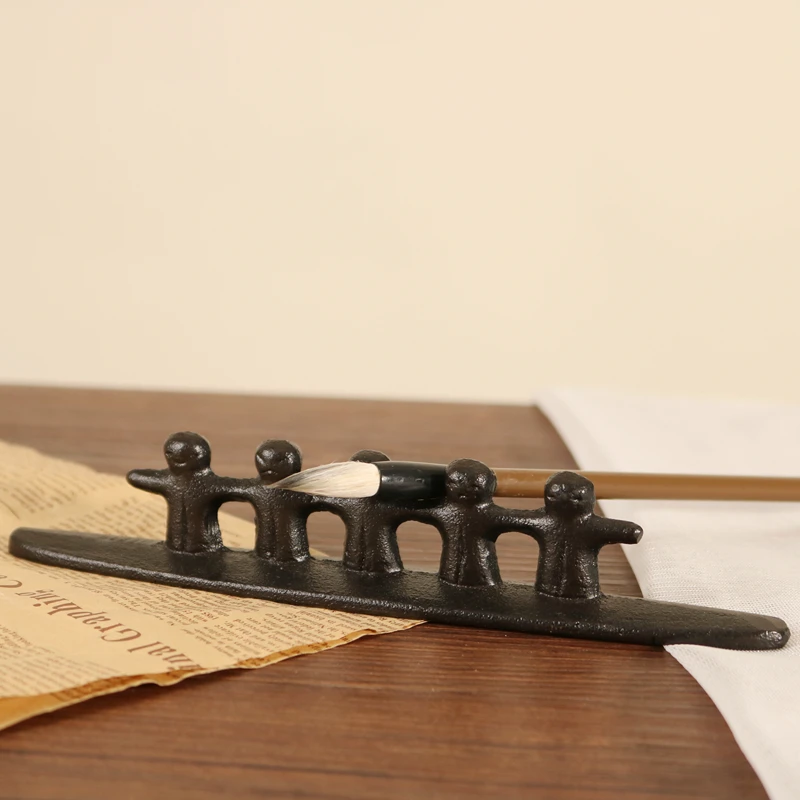 Retro Black Cast Iron Paper Weight Five People Represent Joy Anger Sorrow Happyness Emptiness