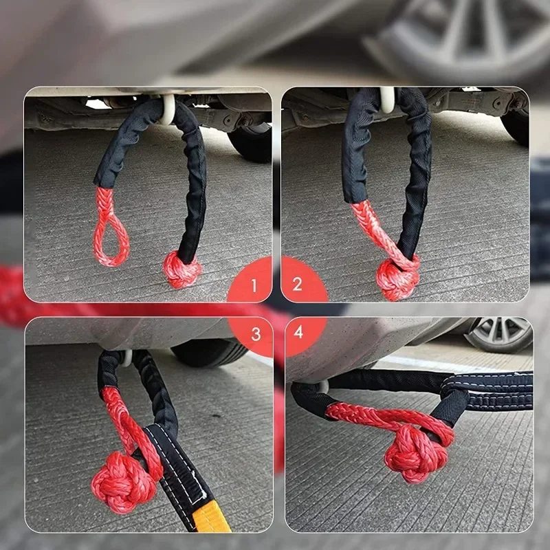 Grillete suave de fibra sintética de 7 colores para recuperación de vehículos cuerdas de remolque todoterreno cuerda de tracción de remolque de coche con funda protectora, A