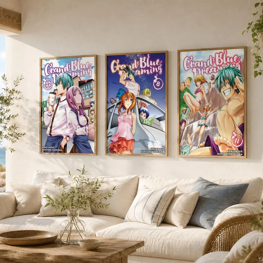 Anime G-Grand Blue Dreaming Poster Wall Stickers Self Adhesive Painting HD Art Decals for Bedroom Living Room Home Decor