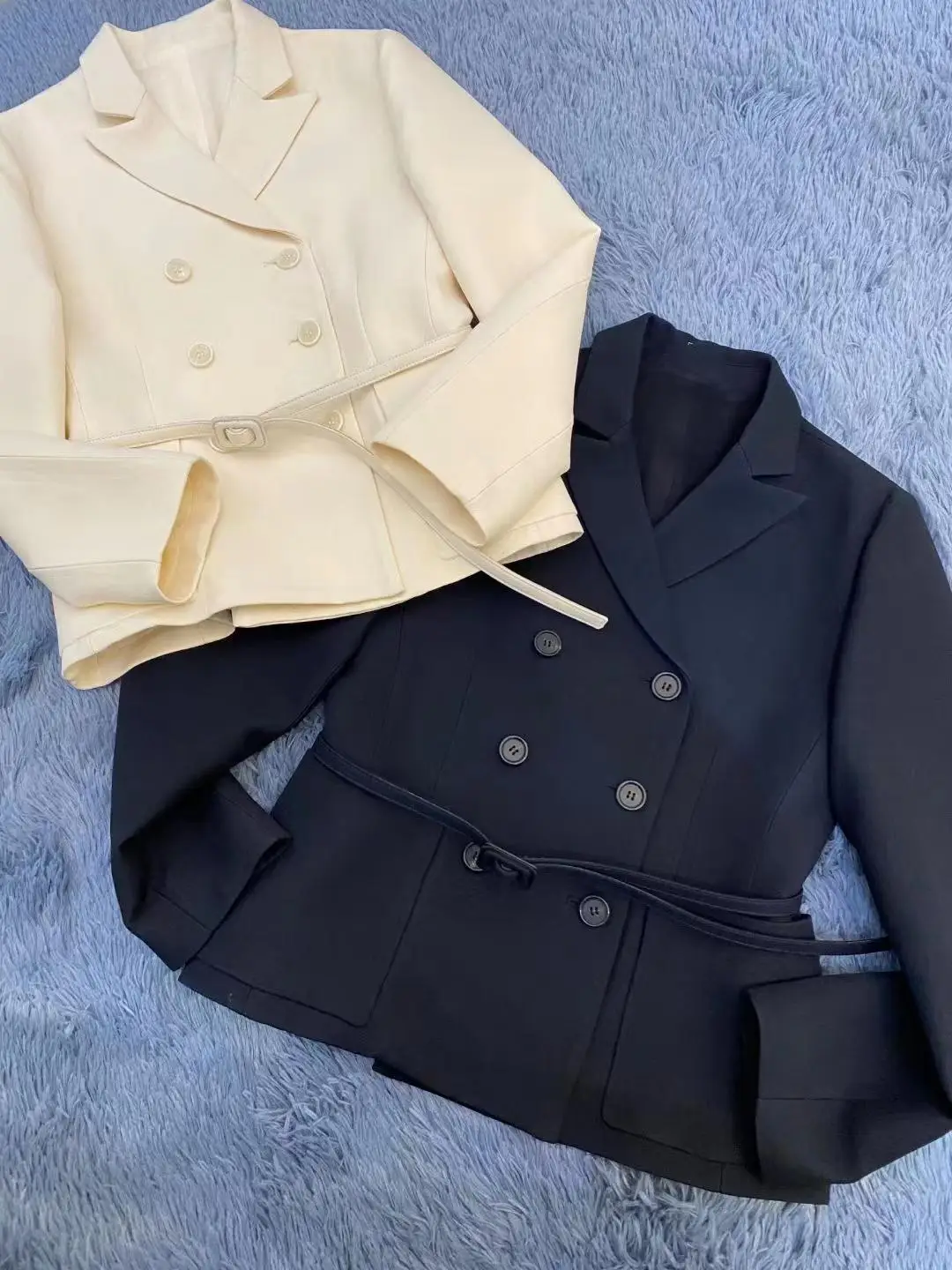 Slim fit tecido misto longo sve terno jaet feminino duplo breasted escritório sle cor pura início do outono faion outerwear