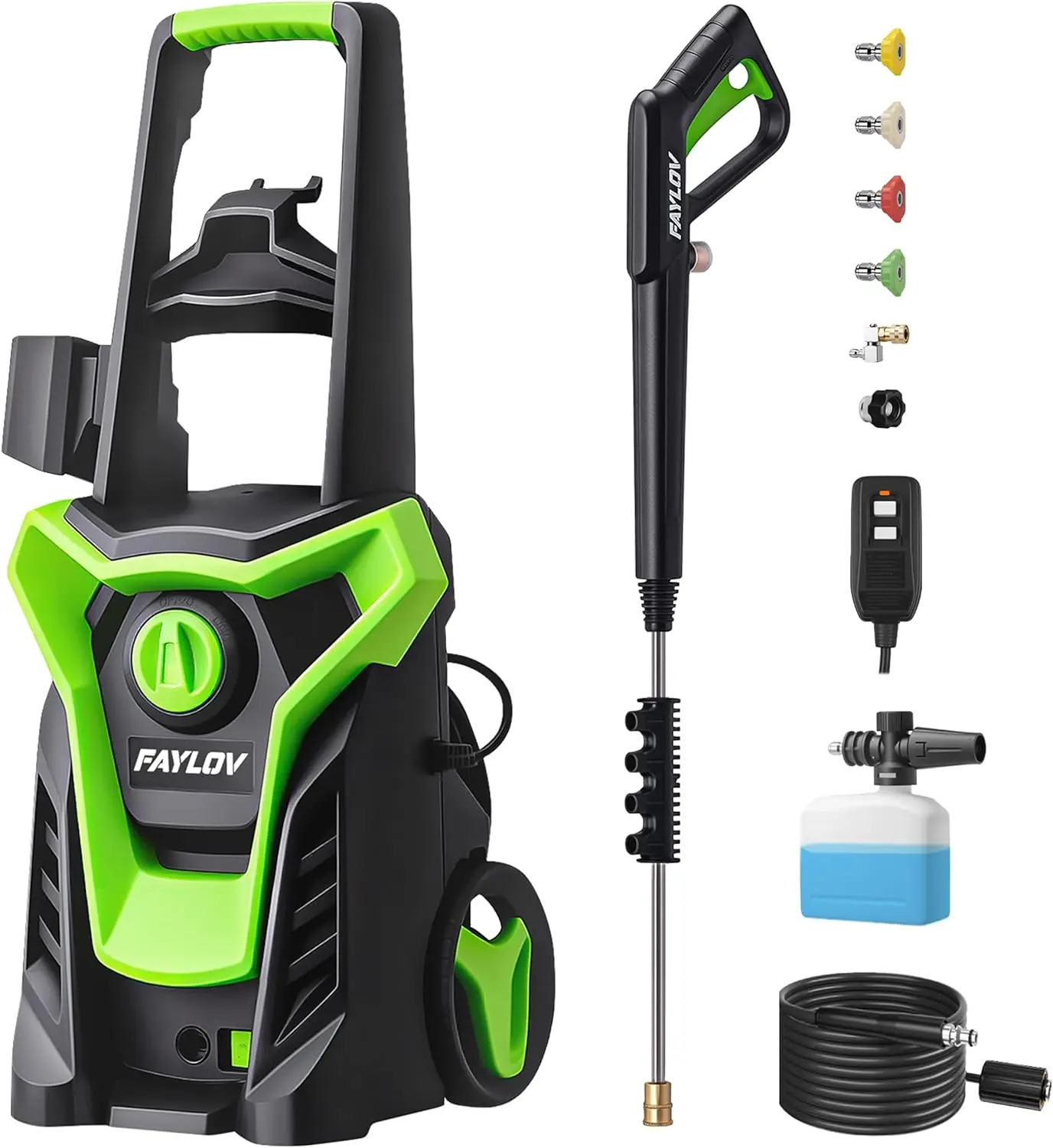 

GFCI-Safe Electric Power Washer, 1.33GPM Portable Pressure Washer with Metal Spray Gun & 360° Nozzle, 4 Quick Connect Tips, Foam