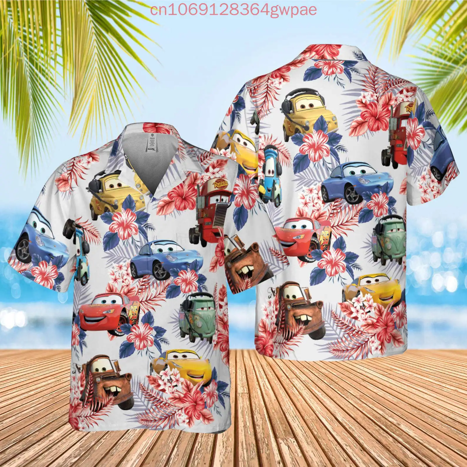 

Мужская и женская гавайская рубашка Disney Cars Lightning McQueen Doc Hudson, летняя детская рубашка Pixar Hawaiian Button Downs
