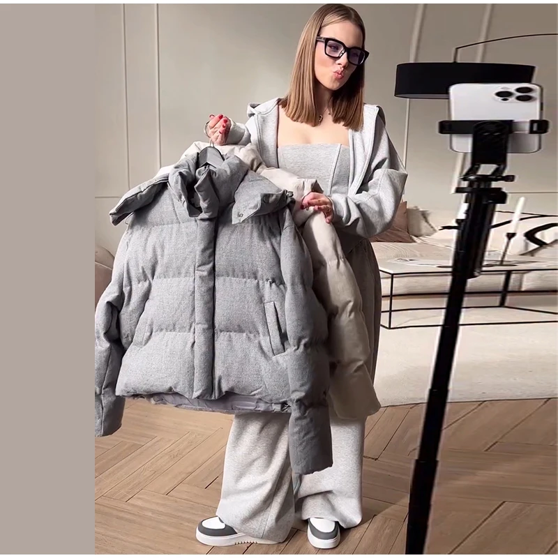 Hooded Stand Collar Fitted Puffer Coat Zip‑Up Oversized 2026 Winter Women Warm Padded Jacket Glam Causal Lady Cotton‑Padded Coat